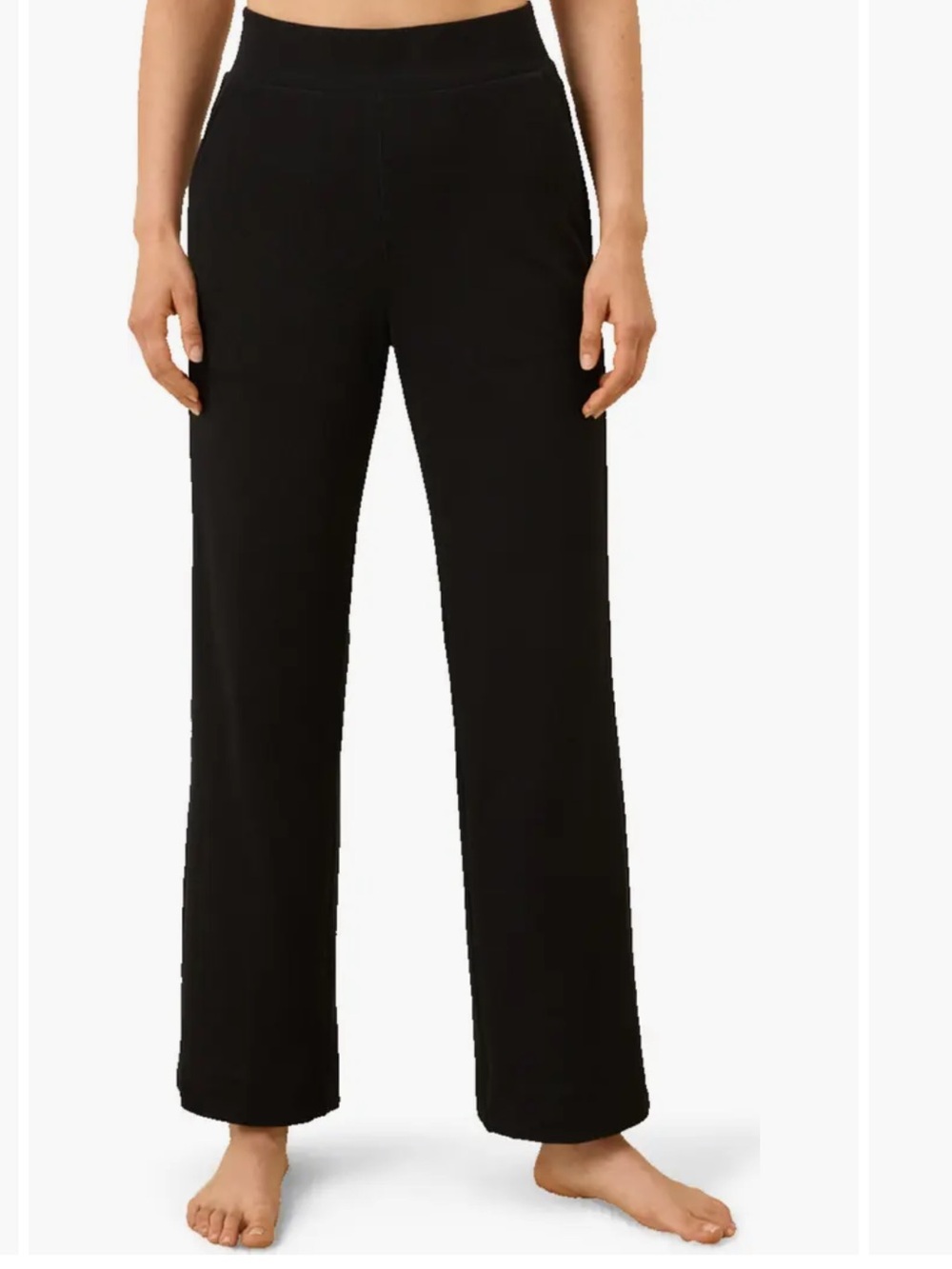 Pact Black Dream Rib Wide Leg pull on Lounge Pant patch pocket L